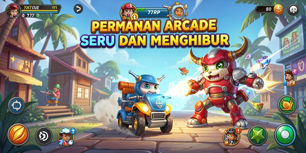 Screenshot utama 77RP menampilkan gameplay Arcade yang seru.