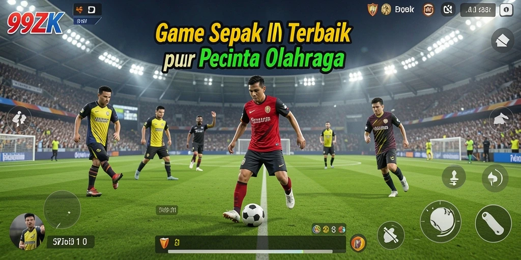 Tampilan gameplay seru dalam 99ZK dengan aksi sepak bola nyata.
