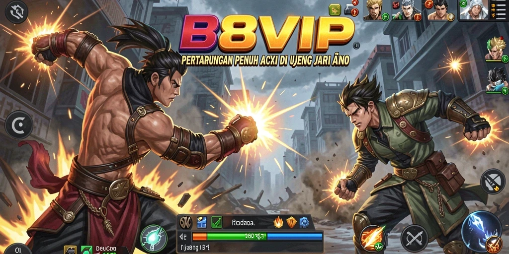 Screenshot gameplay B8VIP yang menampilkan pertarungan seru dan karakter unik.