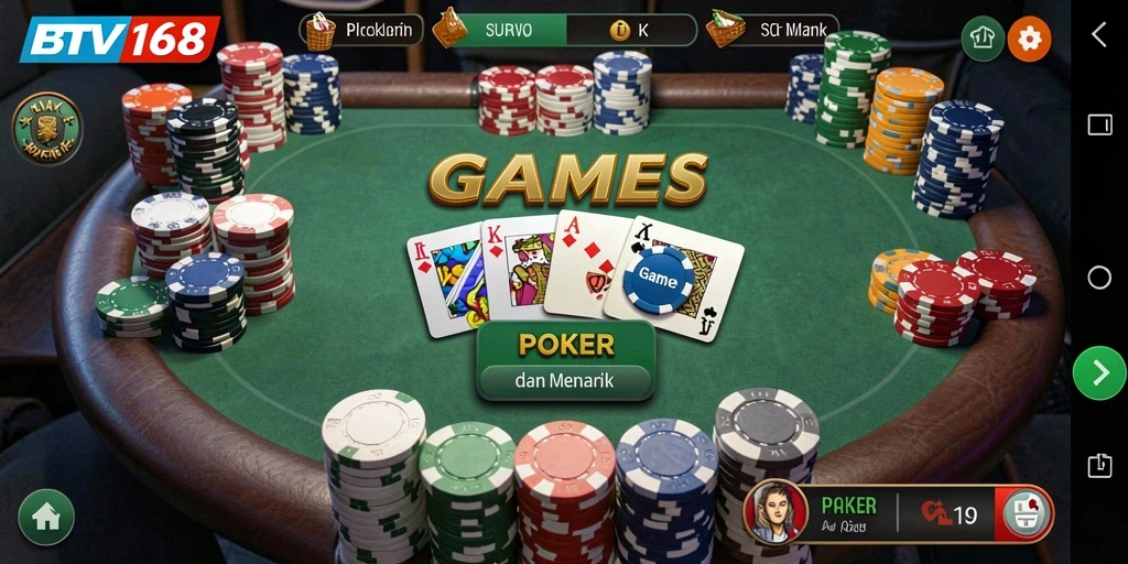 Screenshot gameplay BTV168 yang menunjukkan suasana permainan poker yang seru.