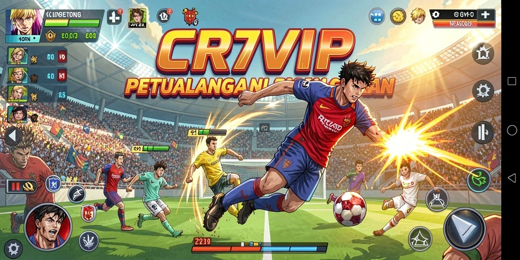 Tampilan gameplay menegangkan dan penuh warna dalam CR7VIP.