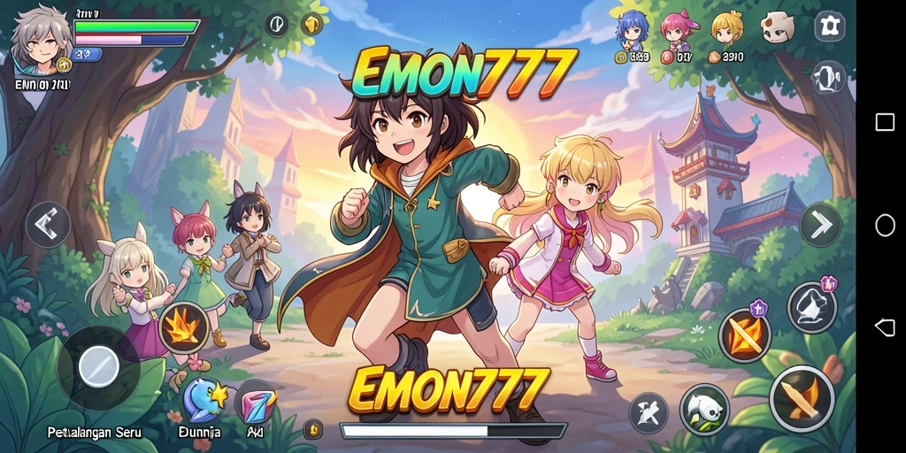 Screenshot EMON777 menampilkan karakter anime dalam pertempuran epik.
