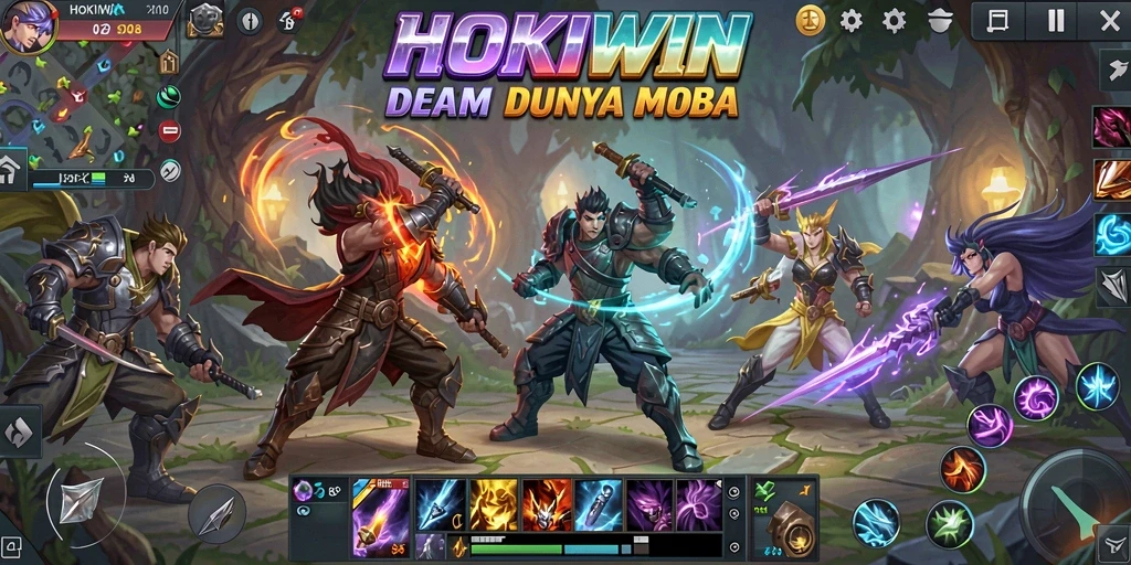 Gameplay seru HOKIWIN dalam pertempuran MOBA.