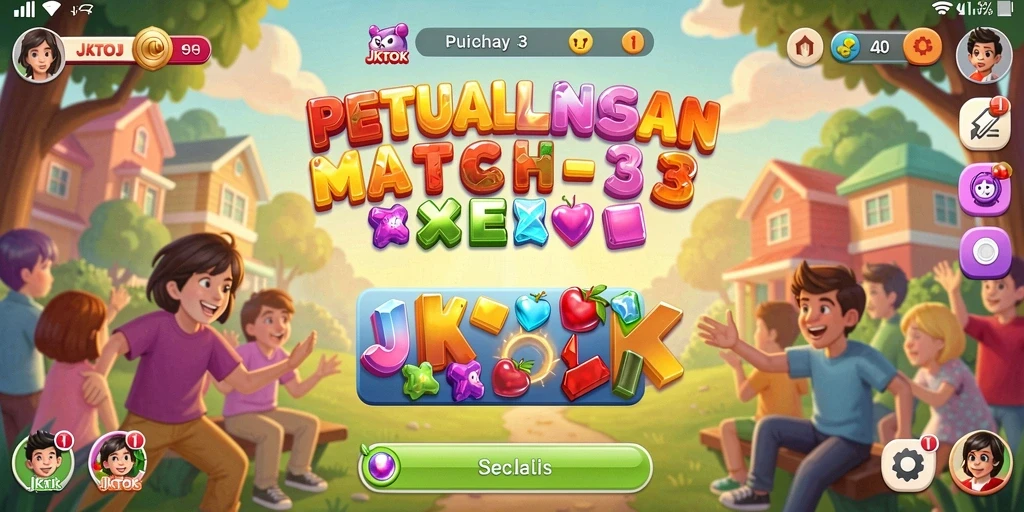 Tampilan gameplay JKTOK dalam kombinasi warna cerah di Match-3.