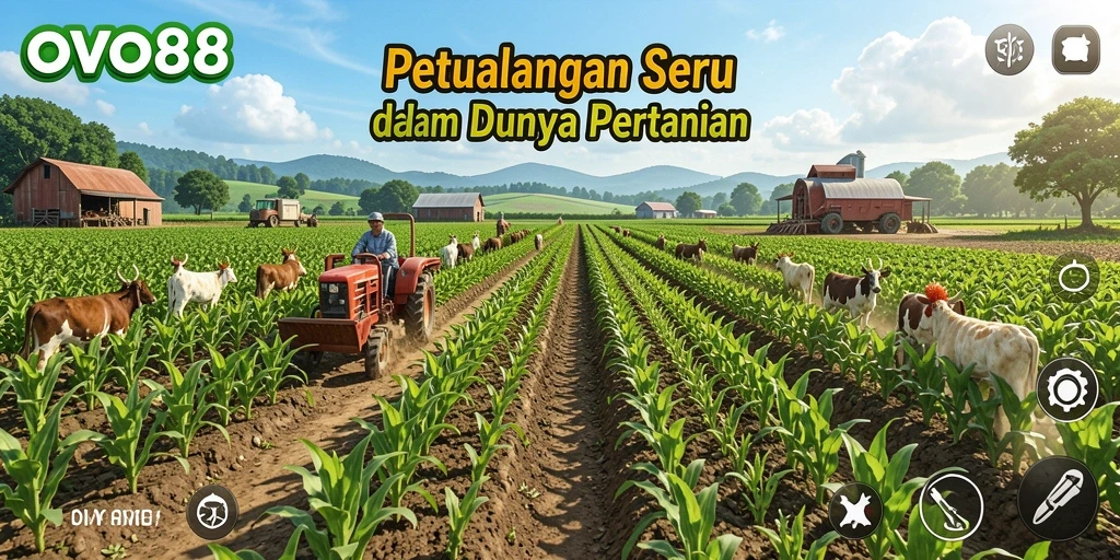 Screenshot gameplay OVO88 dengan pemandangan ladang yang indah.