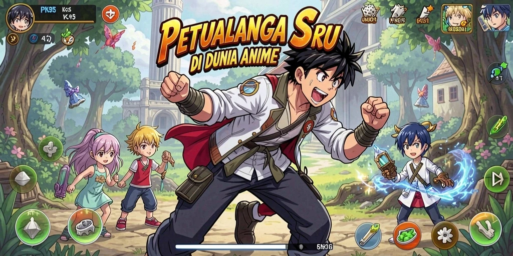 Tampilan gameplay PK95 dengan karakter anime yang beraksi.