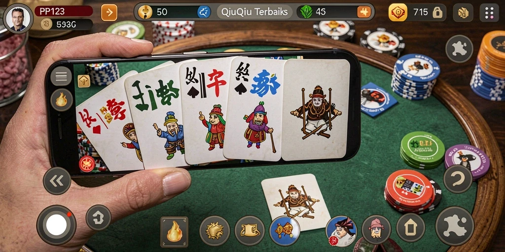 Screenshot gameplay PP123 yang menampilkan momen seru permainan QiuQiu.