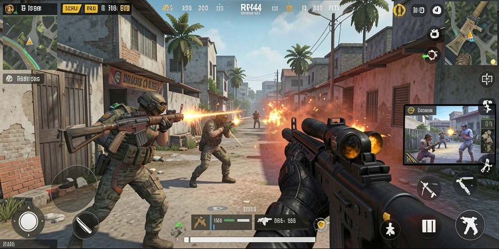 Screenshot gameplay <strong>RR44</strong> menampilkan aksi menembak yang mendebarkan.