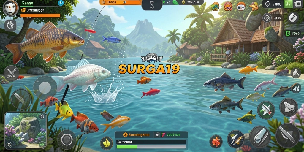 Tampilan menarik dari gameplay memancing di SURGA19.