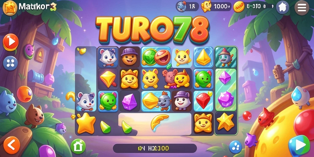 Screenshot TURBO78 menampilkan gameplay Match-3 yang seru.