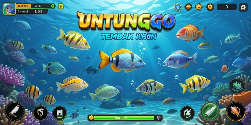 Tangkapan layar menunjukkan gameplay seru dalam UNTUNGGO Tembak Ikan.