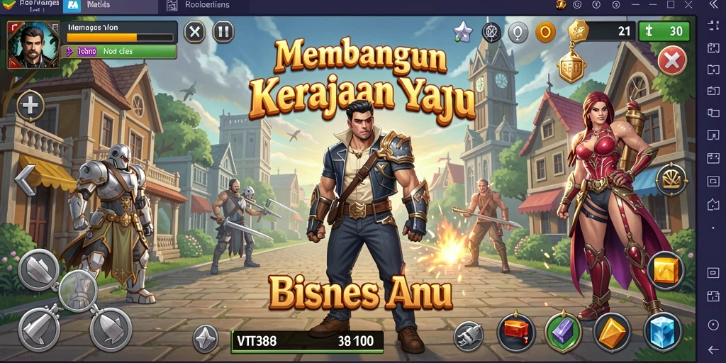 Tangkapan layar utama VT38 menampilkan interaksi seru dalam membangun bisnis.